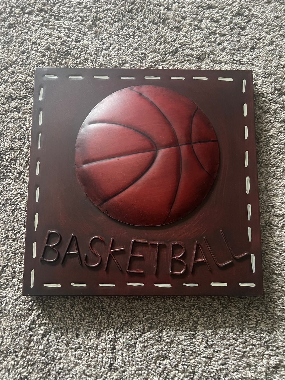 Basketball Wall Art Plaque - Brown/Red
